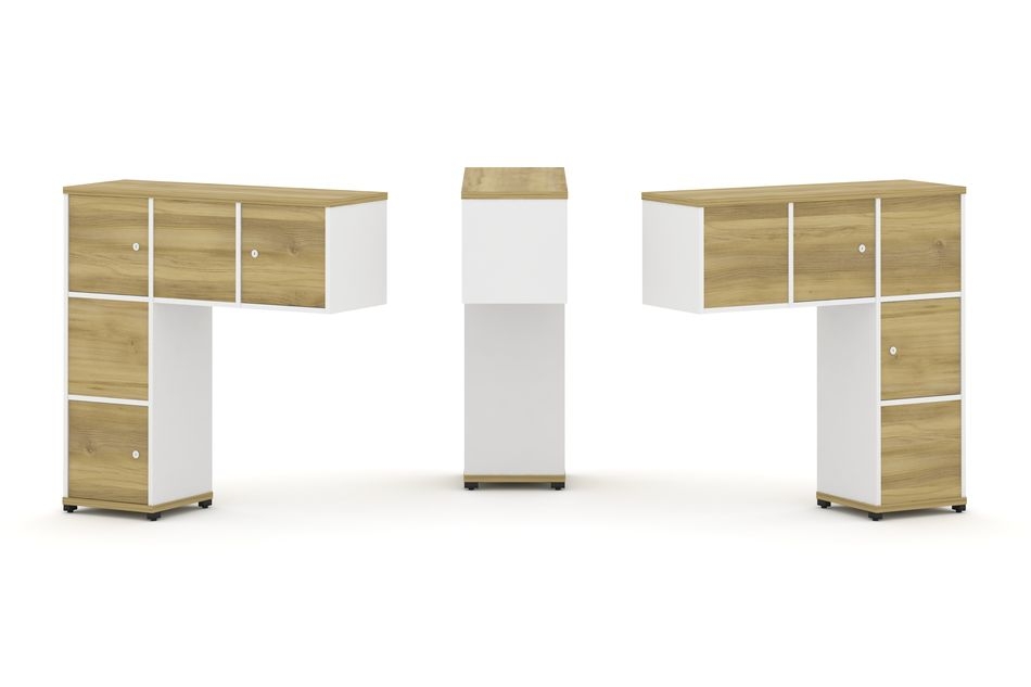 Надставка на стол низкая двухсторонняя + задняя стенка (5 шт.) + распашной фасад (5 шт.) CONCEPT CN.DNN-007 Дуб Винченцо Белый бриллиант Черный металл