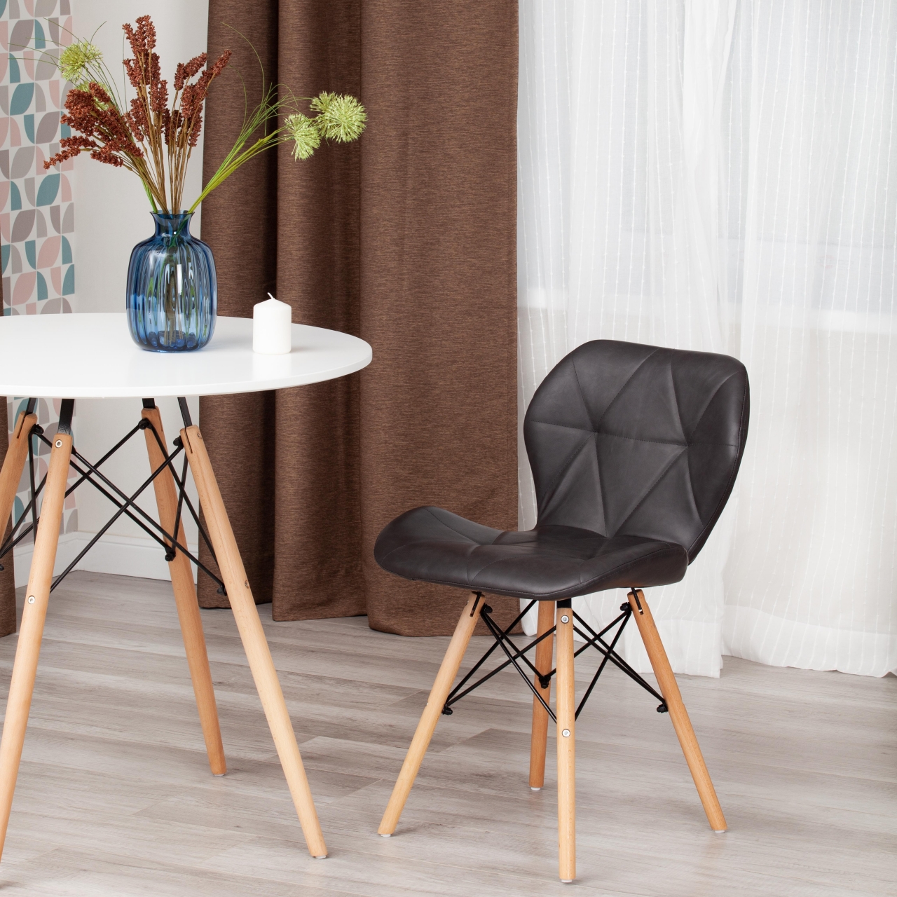 Стул STUTTGART (mod. 74) экокожа/дерево береза/металл, 50 х 47 х 73 см, серый 22