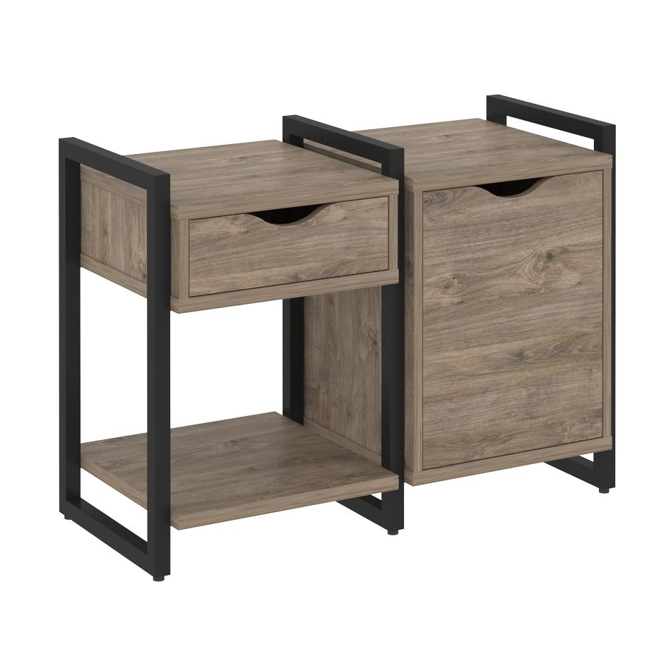 Тумба на регулируемых опорах наборная. Вариант №3 LOFT VR.L-TN-3.O Металл черный Тиквуд темный