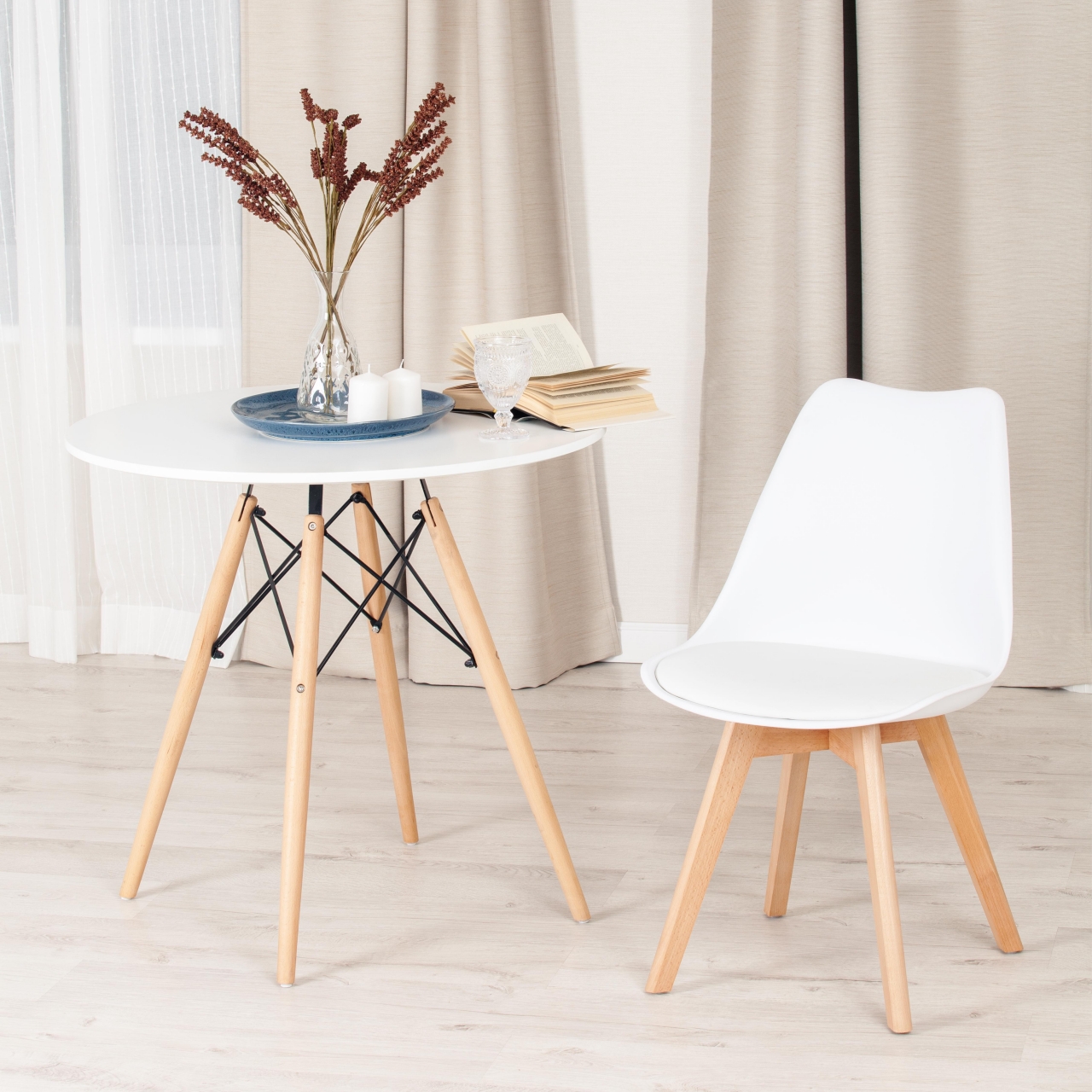 Стул TULIP (mod. 73) дерево/пластик/ПУ, 48.5*52.5*83cм, белый