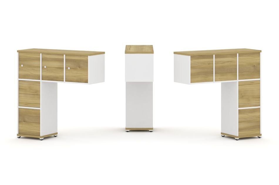 Надставка на стол низкая односторонняя + задняя стенка (5шт.) + блок с 2-мя ящиками (2шт.) + распашной фасад (3 шт.) CONCEPT CN.ONN-005 Дуб Винченцо Белый бриллиант Белый металл