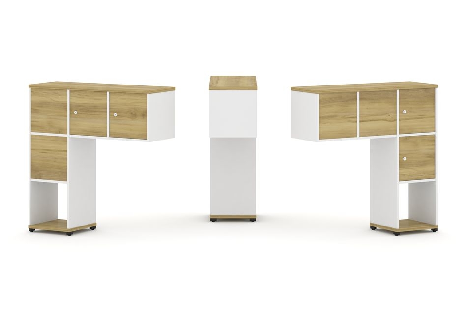 Надставка на стол низкая двухсторонняя + задняя стенка (4 шт.) + распашной фасад (4 шт.) CONCEPT CN.DNN-002 Дуб Винченцо Белый бриллиант Черный металл