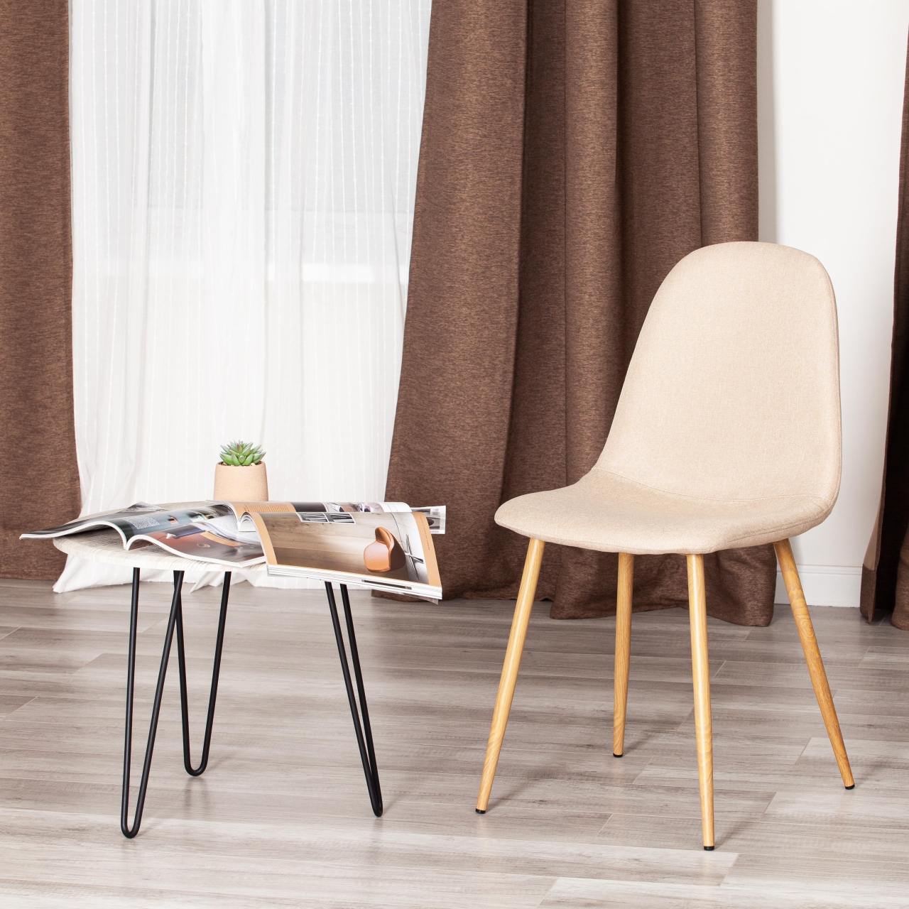 Стул BREEZE (mod. 4724) металл/ткань, 44х48х87см, бежевый/натуральное дерево