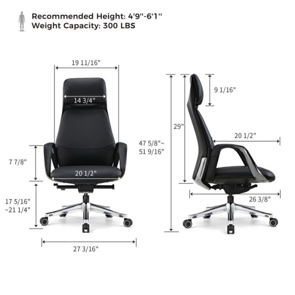 Эргономичное кресло руководителя Eureka OC07 SERENE (Nappa кожа), черное