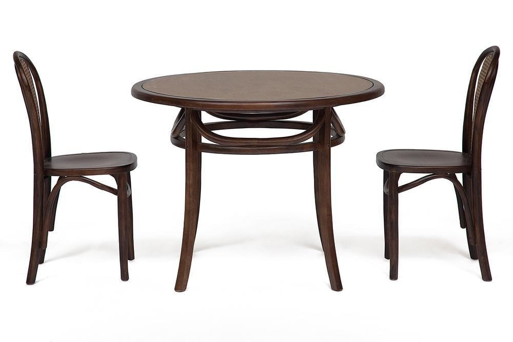 Стол THONET(mod.T9032-100) дерево береза/стекло, диаметр 100 см, высота 76 см, Темный Орех