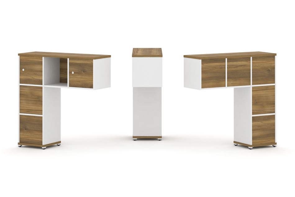 Надставка на стол низкая односторонняя + задняя стенка (5шт.) + блок с 2-мя ящиками (2шт.) + распашной фасад (2 шт.) CONCEPT CN.ONN-004 Сандал Янтарный  Белый бриллиант Белый металл