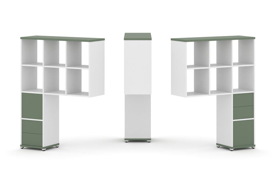 Надставка на стол высокая двухсторонняя + задняя стенка (2 шт.) + блок с 2-мя ящиками (2 шт.) CONCEPT CN.DNV-008 Кобо Белый бриллиант Белый металл