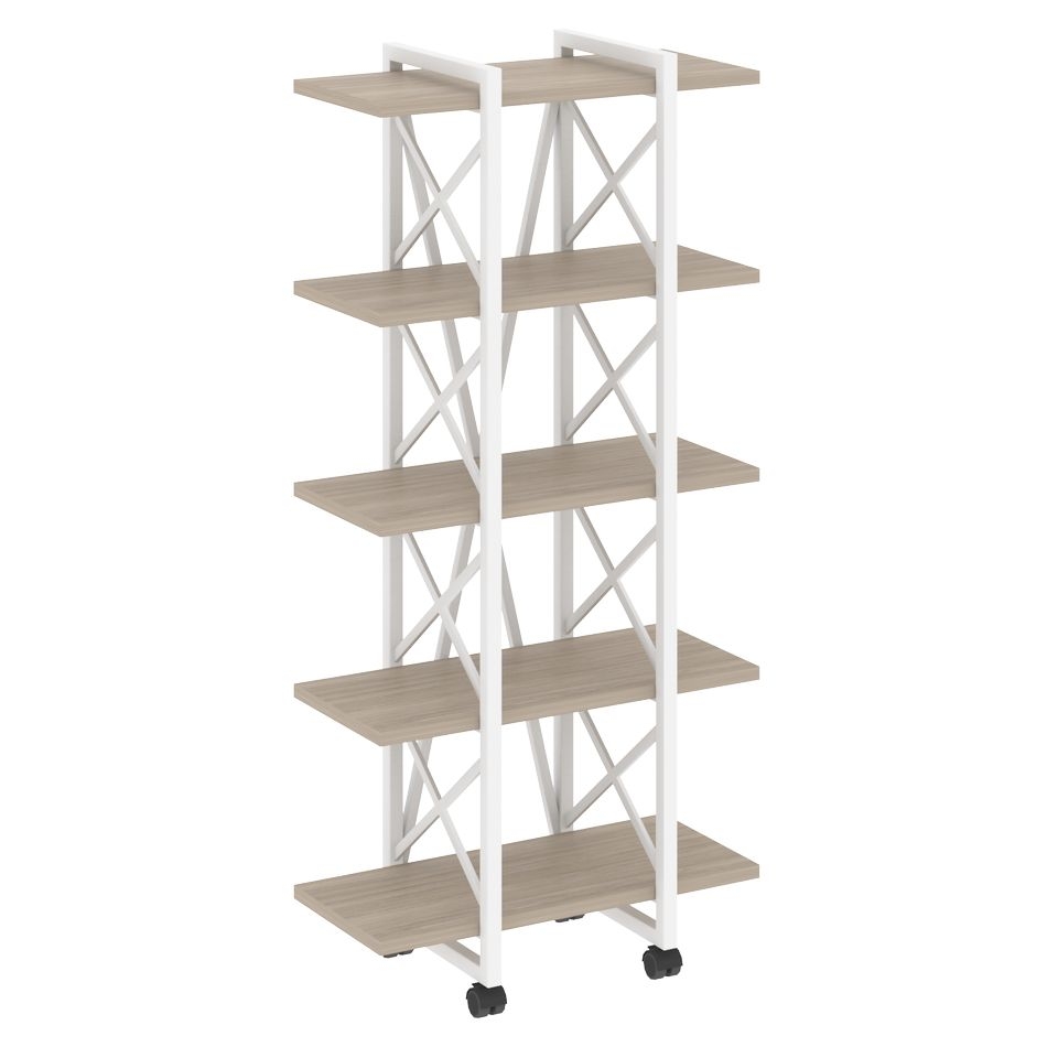 Стеллаж на колесных опорах - 5 полок LOFT VR.L-MST.K-5.4V Металл белый Дуб Аттик