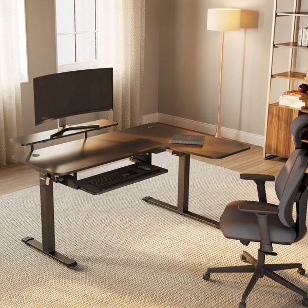 Стол для для компьютера (для геймеров) угловой (правый) c электроприводом EUREKA ERK-L60R-B-PRO-V1-EU