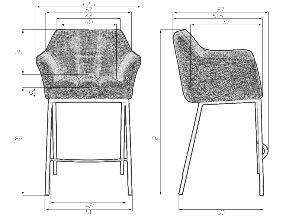 Стул полубарный DOBRIN LUCAS COUNTER (серая ткань (F-22))