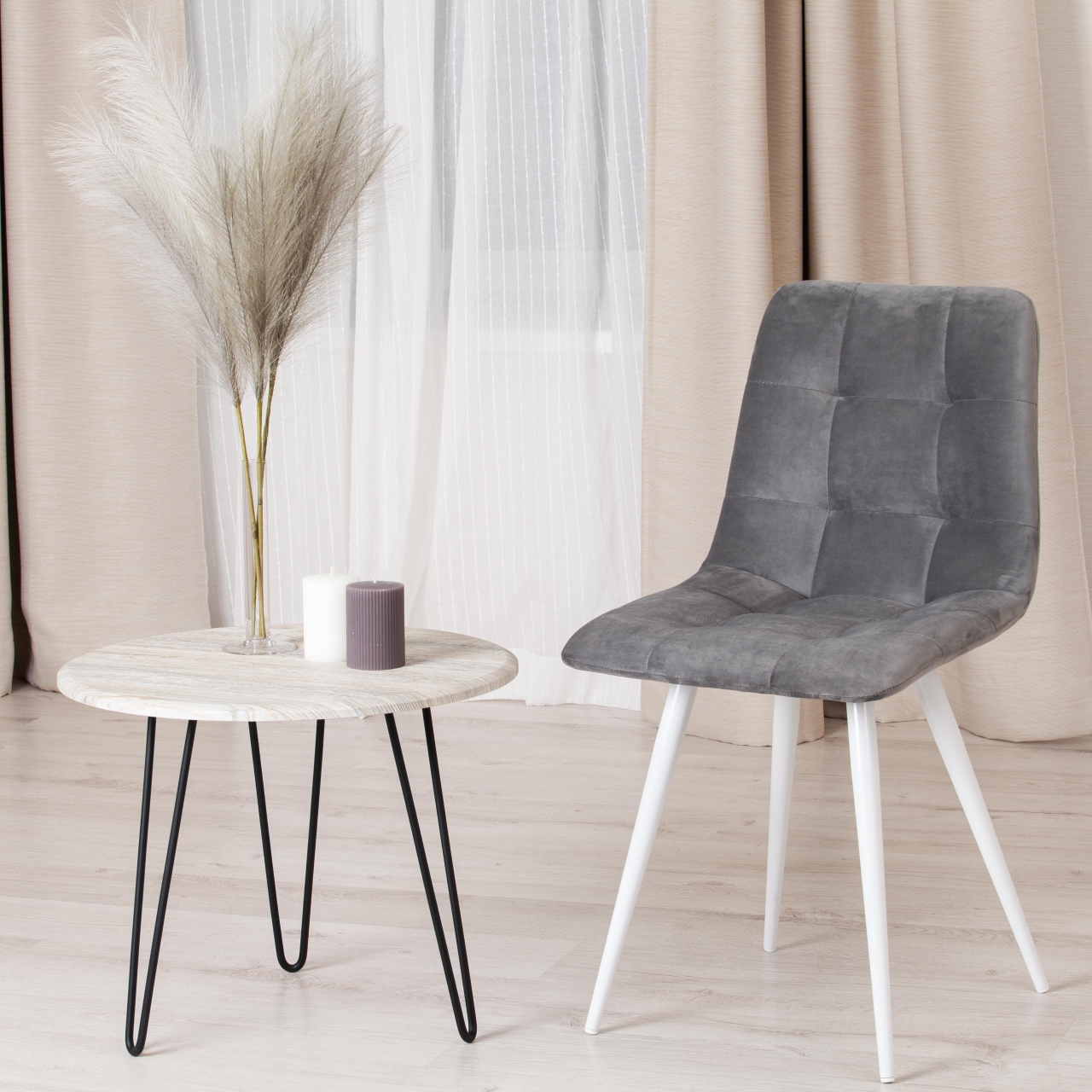 Стул CHILLY (mod. 7095-1) ткань/металл, 45x53х88 см, высота до сиденья 50 см, серый barkhat 26/белый