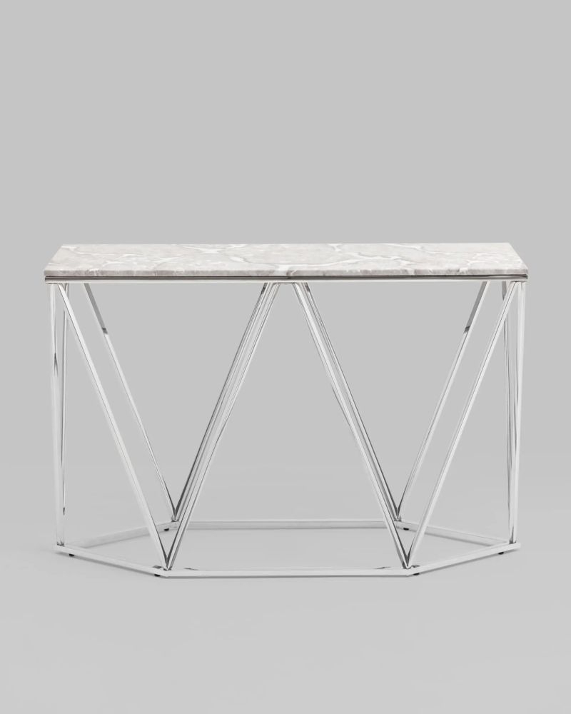 Консоль Авалон 122*41 серый мрамор сталь Серебро