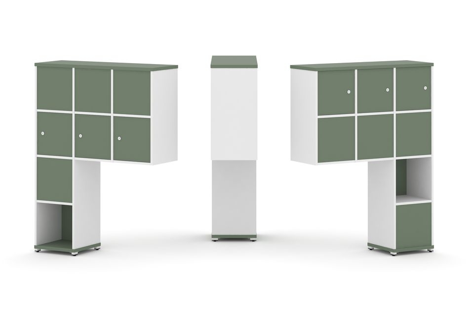 Надставка на стол высокая двухсторонняя + задняя стенка (8 шт.) + распашной фасад (6 шт.) CONCEPT CN.DNV-009 Кобо Белый бриллиант Белый металл