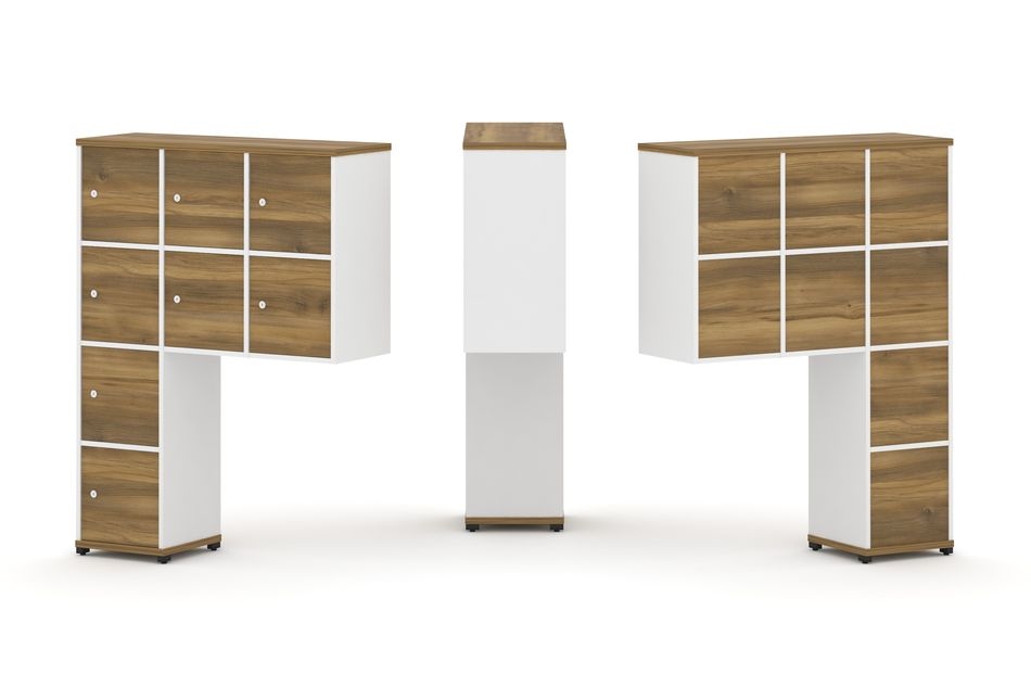 Надставка на стол высокая односторонняя + задняя стенка (8 шт.) + распашной фасад (8 шт.) CONCEPT CN.ONV-010 Сандал Янтарный Белый бриллиант Черный металл