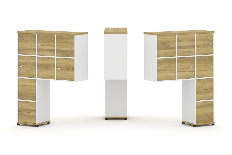 Надставка на стол высокая двухсторонняя + задняя стенка (8 шт.) + блок с 2-мя ящиками (2 шт.) + распашной фасад (6 шт.) CONCEPT CN.DNV-004 Дуб Винченцо Белый бриллиант Черный металл