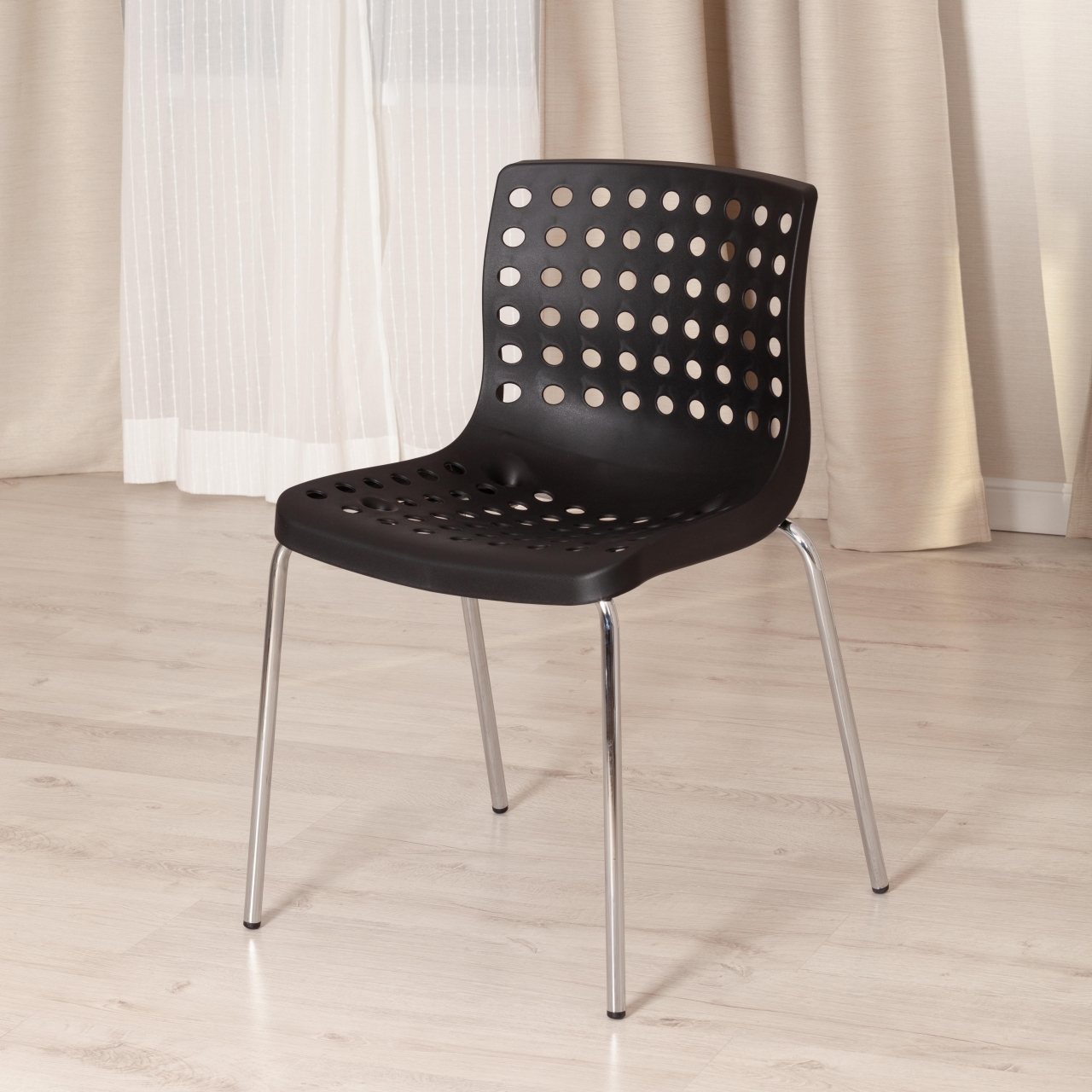 Стул SKALBERG (mod. C-084-A) металл/пластик, 46 х 56 х 79 см, Black (черный) / Chrome (хром)