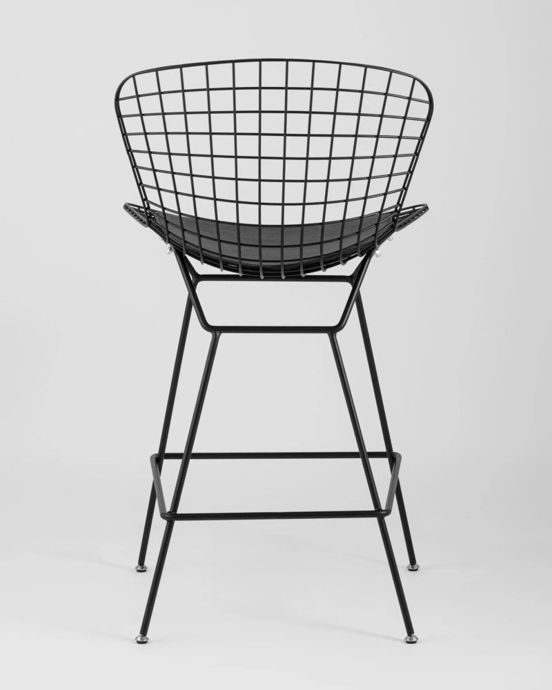 Стул полубарный с низкой спинкой Bertoia Черный с черной подушкой