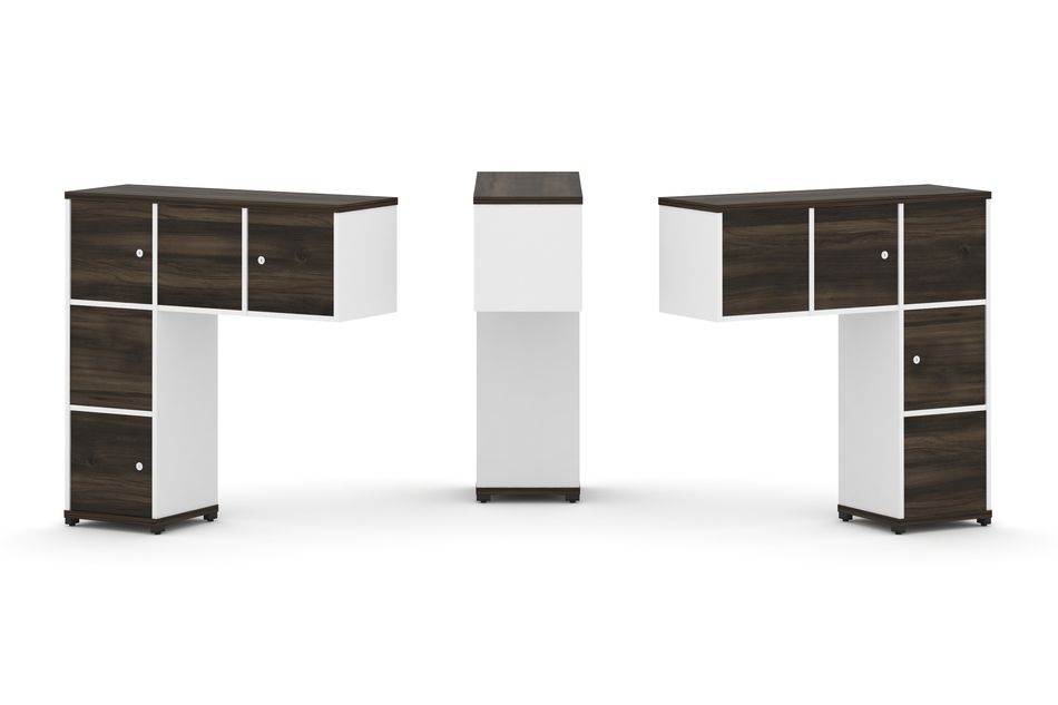 Надставка на стол низкая двухсторонняя + задняя стенка (5 шт.) + распашной фасад (5 шт.) CONCEPT CN.DNN-007 Дуб Мали Белый бриллиант Черный металл