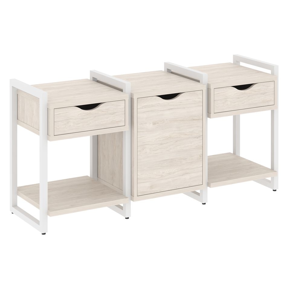 Тумба на регулируемых опорах наборная. Вариант №6 LOFT VR.L-TN-6.O Металл белый Денвер светлый