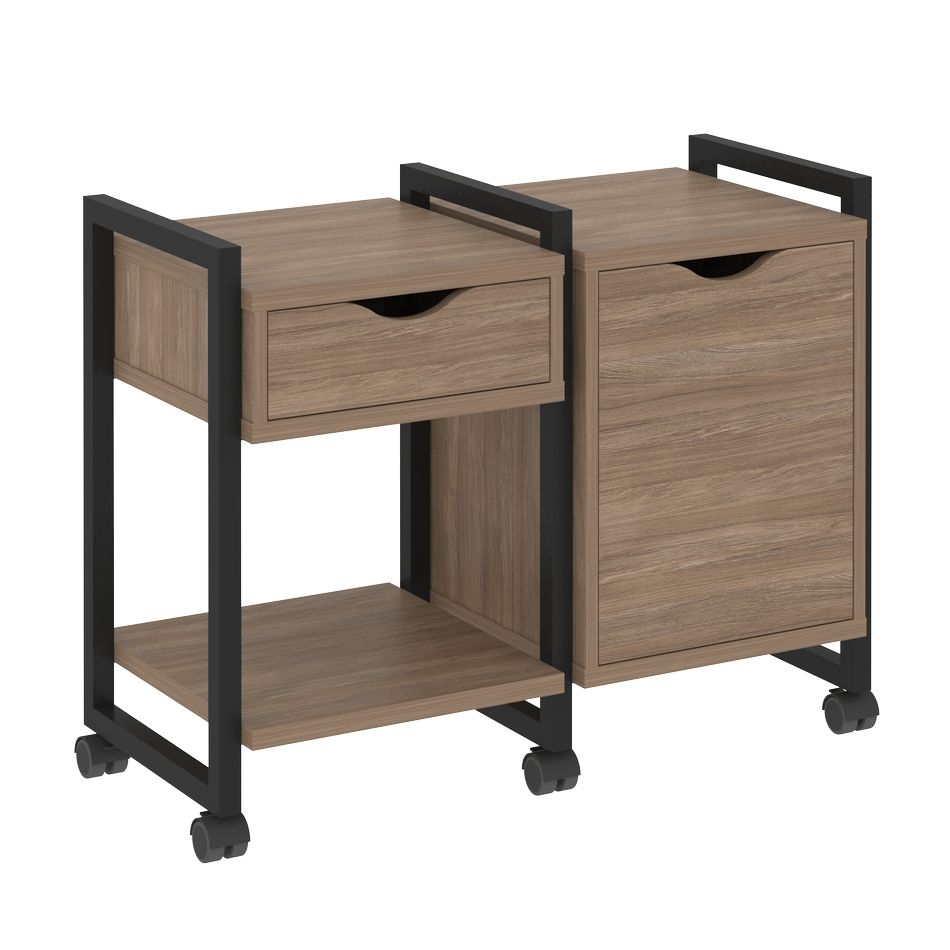 Тумба на колесных опорах наборная. Вариант №3 LOFT VR.L-TN-3.K Металл черный Дуб Аризона