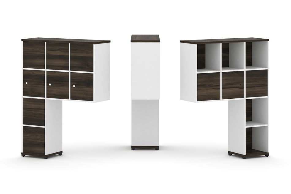 Надставка на стол высокая двухсторонняя + задняя стенка (8 шт.) + распашной фасад (3 шт.) CONCEPT CN.DNV-010 Дуб Мали Белый бриллиант Черный металл