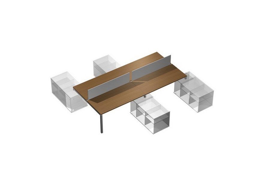 Рабочая станция (4х160) с настольными экранами на 4-х опорных тумбах правых (без тумб) Profiquadro КВ 0144-2 Орех ногаро/белый премиум