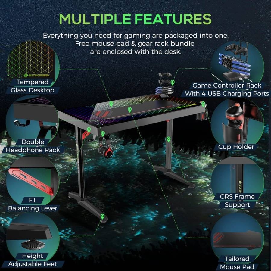 Геймерский стол с RGB подсветкой Eureka GTD-I43 Explorer Edition