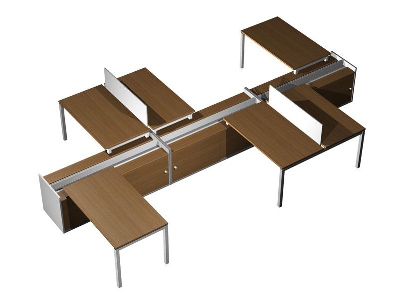 Рабочая станция (6x120) с настольными экранами на опорных тумбах-купе с ProSystem Profiquadro КВ 0179 БН Орех ногаро/белый премиум