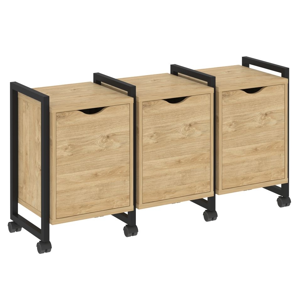 Тумба на колесных опорах наборная. Вариант №5 LOFT VR.L-TN-5.K Металл черный Тиквуд светлый