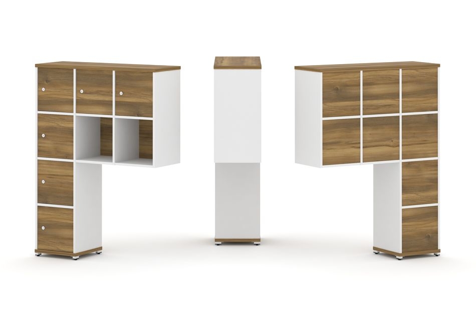 Надставка на стол высокая односторонняя + задняя стенка (8 шт.) + распашной фасад (6 шт.) CONCEPT CN.ONV-009 Сандал Янтарный Белый бриллиант Белый металл