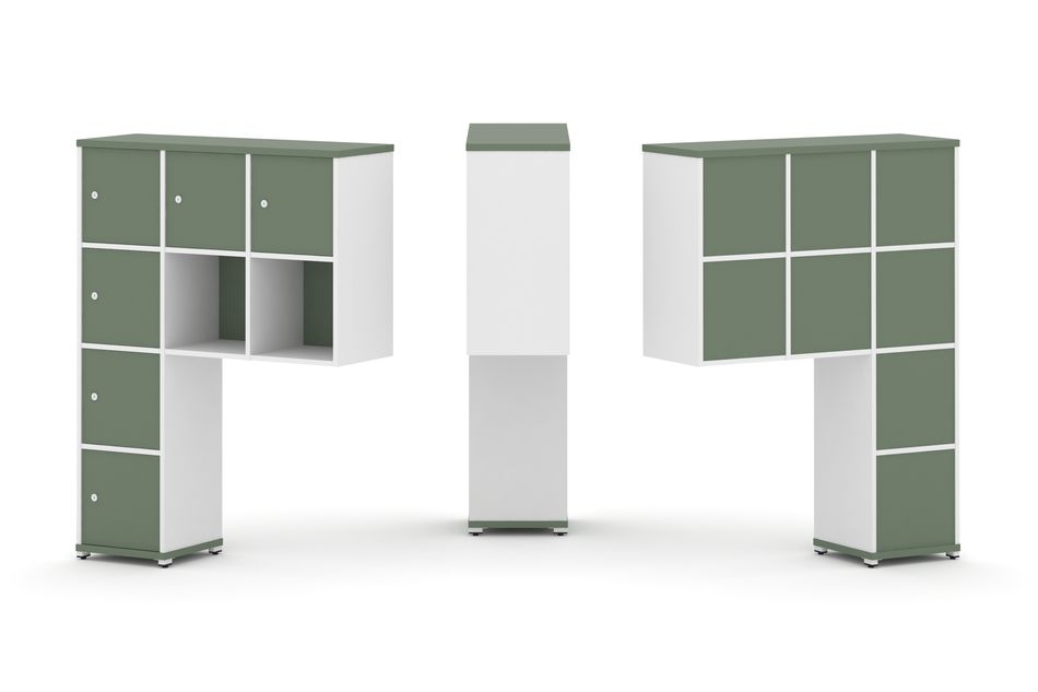 Надставка на стол высокая односторонняя + задняя стенка (8 шт.) + распашной фасад (6 шт.) CONCEPT CN.ONV-009 Кобо Белый бриллиант Белый металл