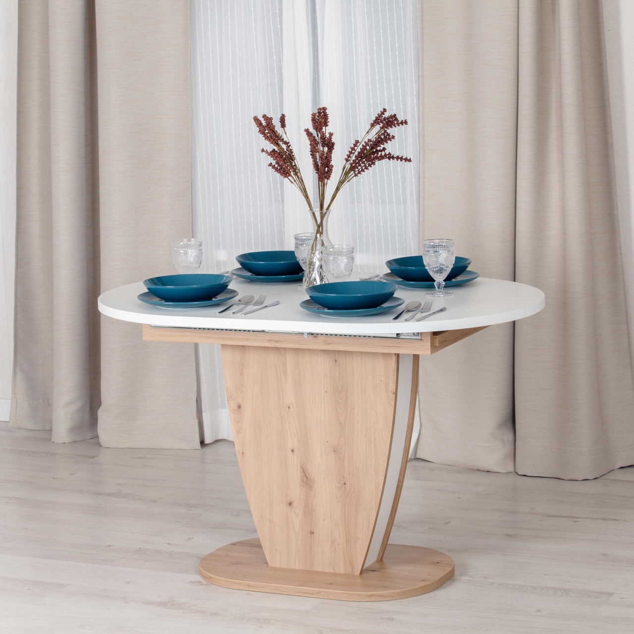 Стол обеденный SATURN ЛДСП, 120-160x80x75,5 см, Дуб Артисан/Белый