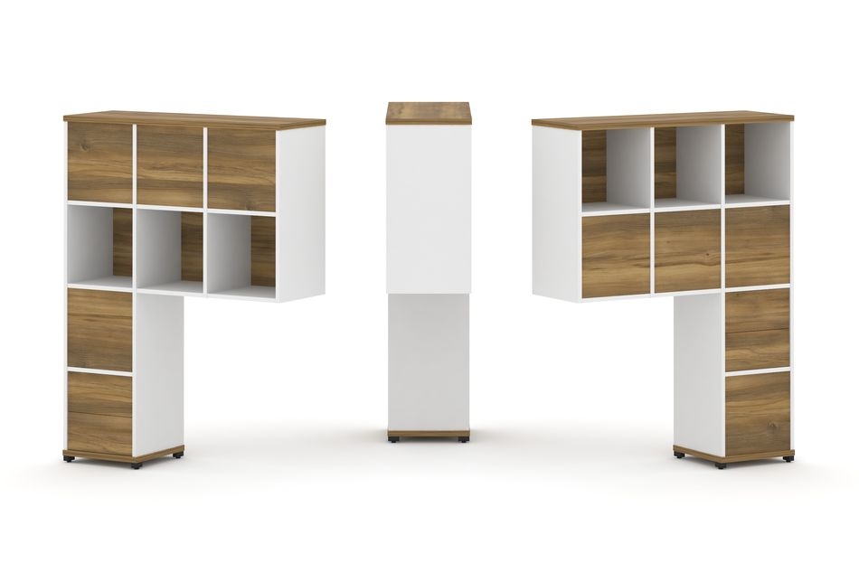 Надставка на стол высокая двухсторонняя + задняя стенка (8 шт.) + блок с 2-мя ящиками (2 шт.) CONCEPT CN.DNV-006 Сандал Янтарный Белый бриллиант Черный металл