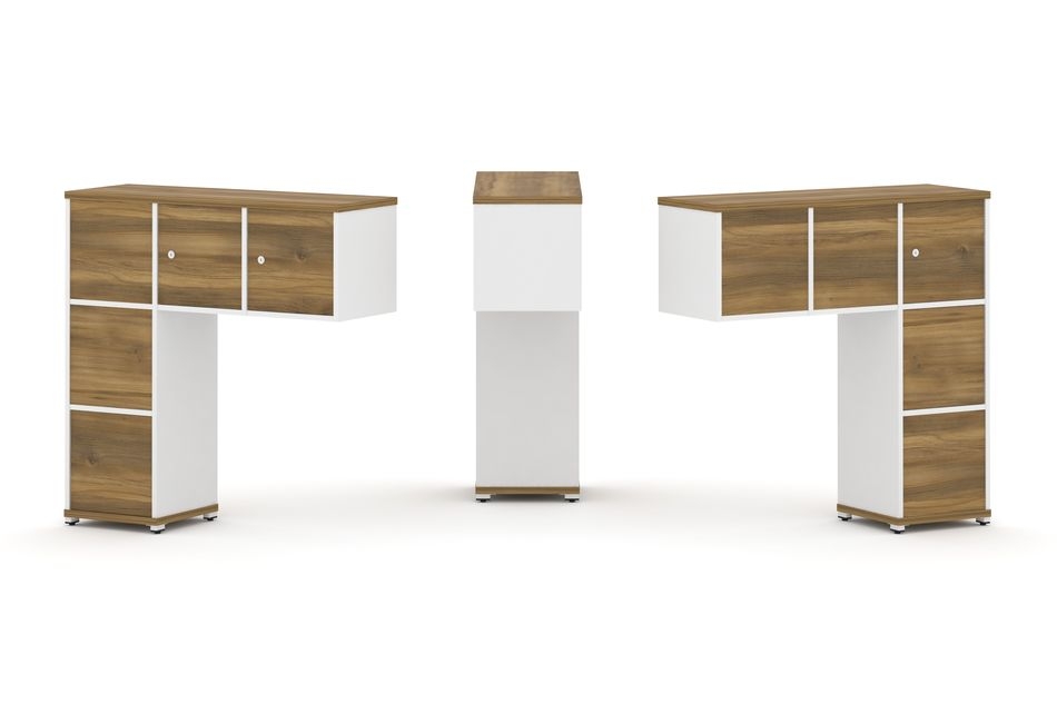 Надставка на стол низкая двухсторонняя + задняя стенка (5 шт.) + блок с 1-м ящиком (2 шт.) + распашной фасад (3 шт.) CONCEPT CN.DNN-006 Сандал Янтарный Белый бриллиант Белый металл