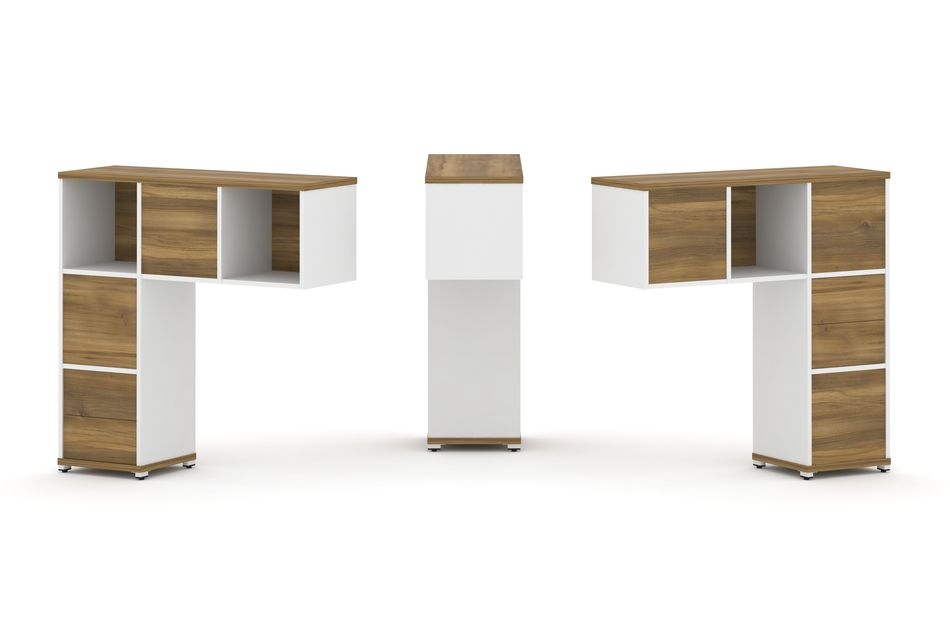 Надставка на стол низкая двухсторонняя + задняя стенка (5 шт.) + блок с 2-мя ящиками (2 шт.) CONCEPT CN.DNN-003 Сандал Янтарный Белый бриллиант Белый металл