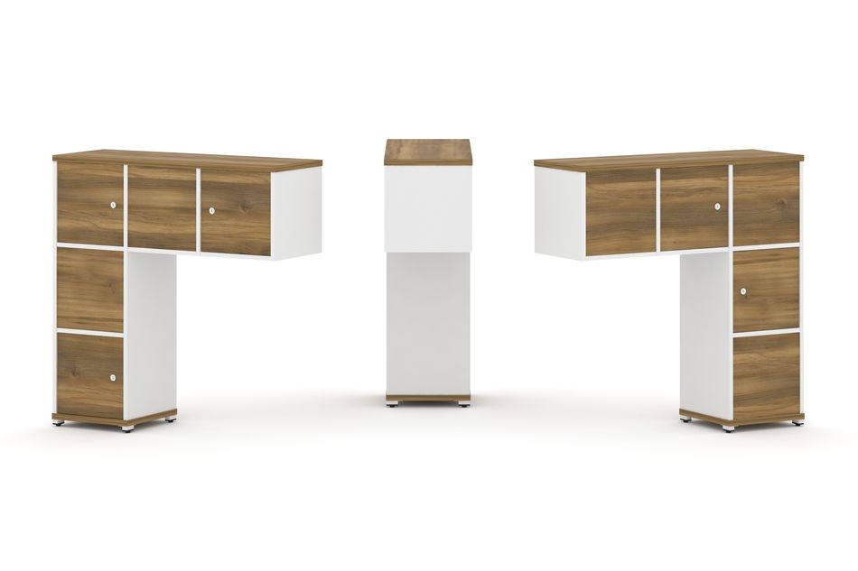 Надставка на стол низкая двухсторонняя + задняя стенка (5 шт.) + распашной фасад (5 шт.) CONCEPT CN.DNN-007 Сандал Янтарный Белый бриллиант Белый металл