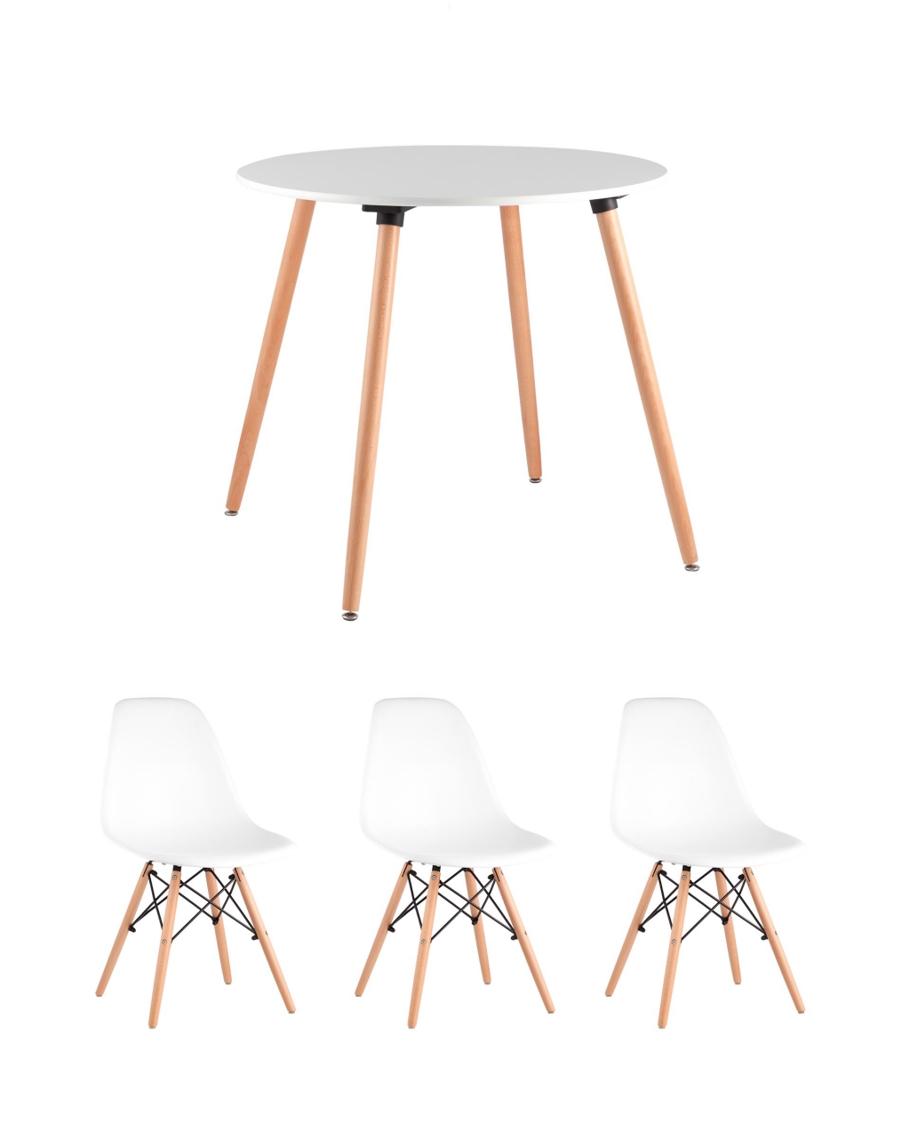 Обеденная группа стол Oslo Round WT 80 см, 3 стула Eames DSW Белый