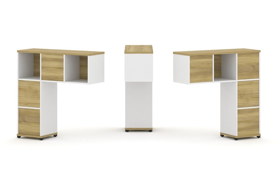 Надставка на стол низкая двухсторонняя + задняя стенка (5 шт.) + блок с 2-мя ящиками (2 шт.) CONCEPT CN.DNN-003 Дуб Винченцо Белый бриллиант Черный металл