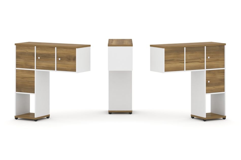 Надставка на стол низкая двухсторонняя + задняя стенка (4 шт.) + распашной фасад (4 шт.) CONCEPT CN.DNN-002 Сандал Янтарный Белый бриллиант Черный металл