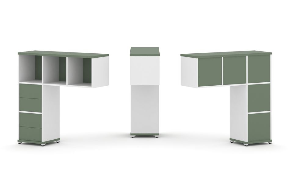 Надставка на стол низкая односторонняя + задняя стенка (5шт.) + блок с 2-мя ящиками (2шт.) CONCEPT CN.ONN-003 Кобо Белый бриллиант Белый металл