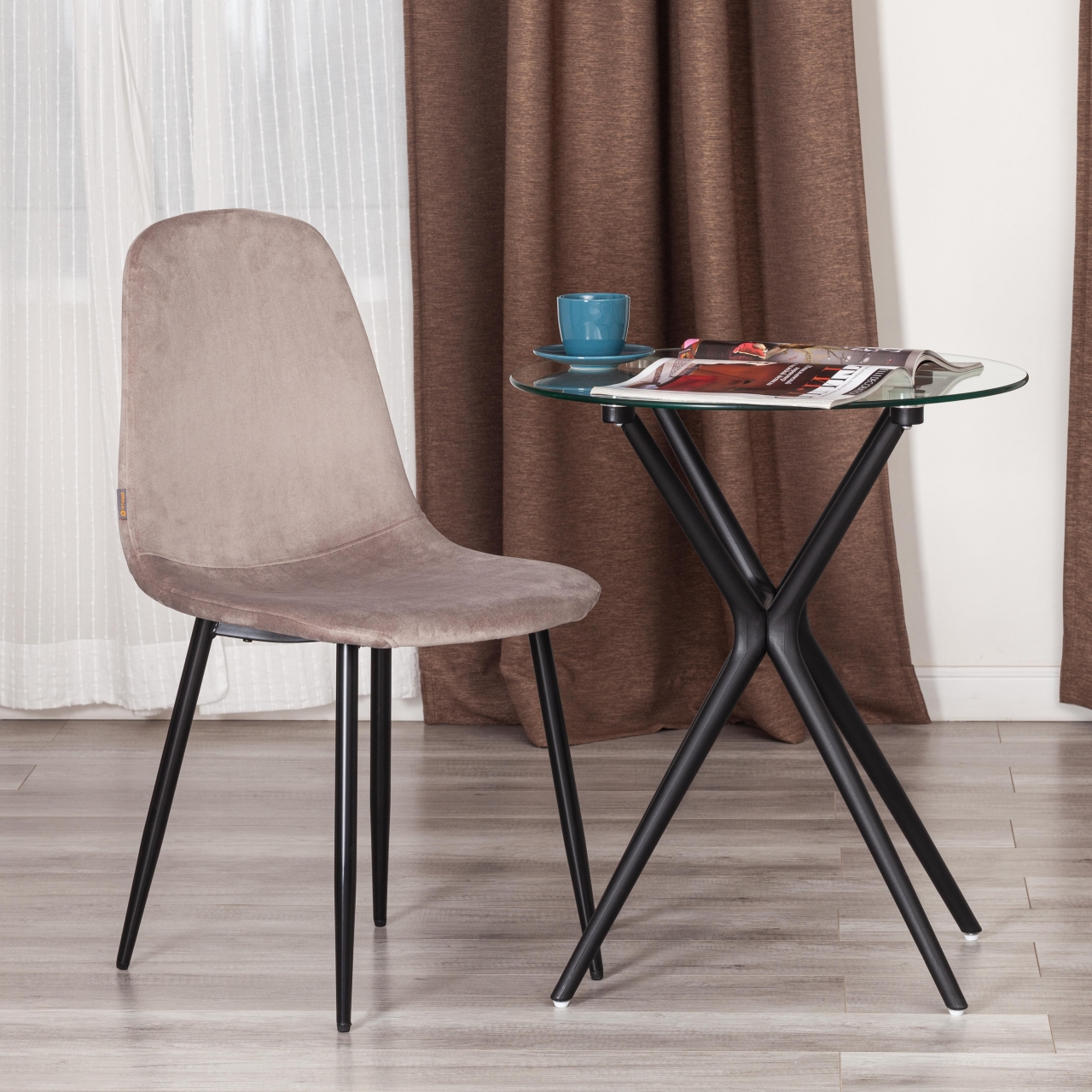 Стул BREEZE (mod. JSC-58) Велюр/металл , 44 х 53 х 86 см, coffee (кофейный) HLR 9 / черный