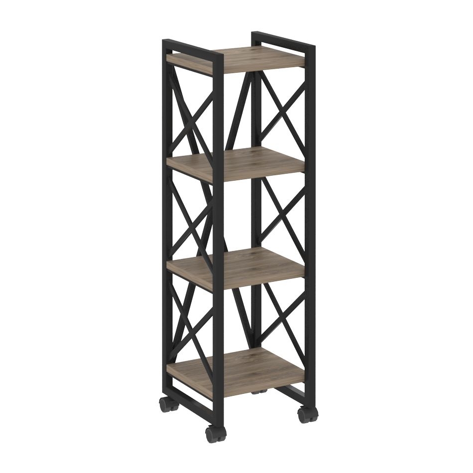 Стеллаж на колесных опорах - 4 полки LOFT  VR.L-MST.K-4.4 Металл черный Тиквуд темный