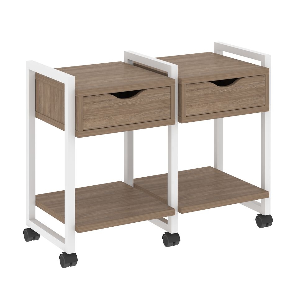 Тумба на колесных опорах наборная. Вариант №1 LOFT VR.L-TN-1.K Металл белый Дуб Аризона