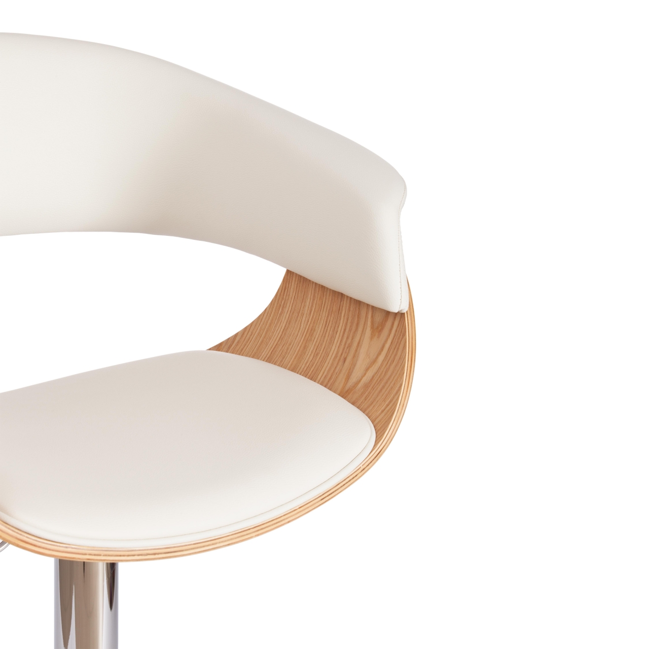 Барный стул VIMTA (mod.4021S) металл/дерево/экокожа, 60х51х91,5-112,5 см, высота сиденья 61,5-82,5 см, белый/натуральный/хром