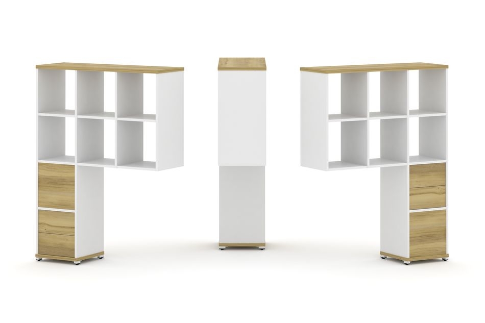 Надставка на стол высокая двухсторонняя + задняя стенка (2 шт.) + блок с 2-мя ящиками (2 шт.) CONCEPT CN.DNV-008 Дуб Винченцо Белый бриллиант Белый металл