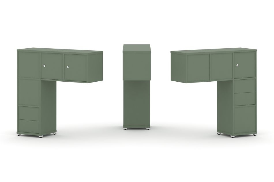 Надставка на стол низкая двухсторонняя + задняя стенка (5 шт.) + блок с 2-мя ящиками (2 шт.) + распашной фасад (3 шт.) CONCEPT CN.DNN-005 Кобо Белый металл