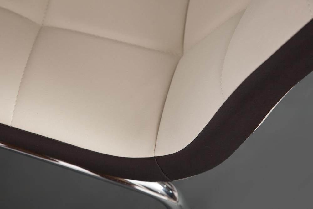 Стул ALESSI ( mod.36 ) металл/экокожа, 42 х 65 х 101 х 49 см, слоновая кость/темно-коричневый (окантовка)/хром