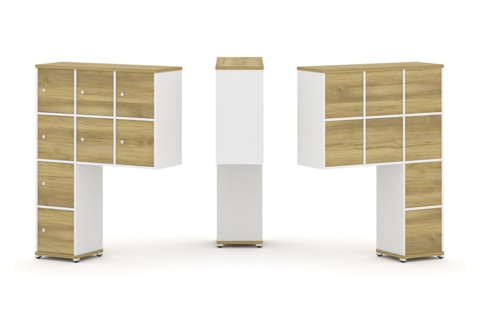 Надставка на стол высокая односторонняя + задняя стенка (8 шт.) + распашной фасад (8 шт.) CONCEPT CN.ONV-010 Дуб Винченцо Белый бриллиант Белый металл