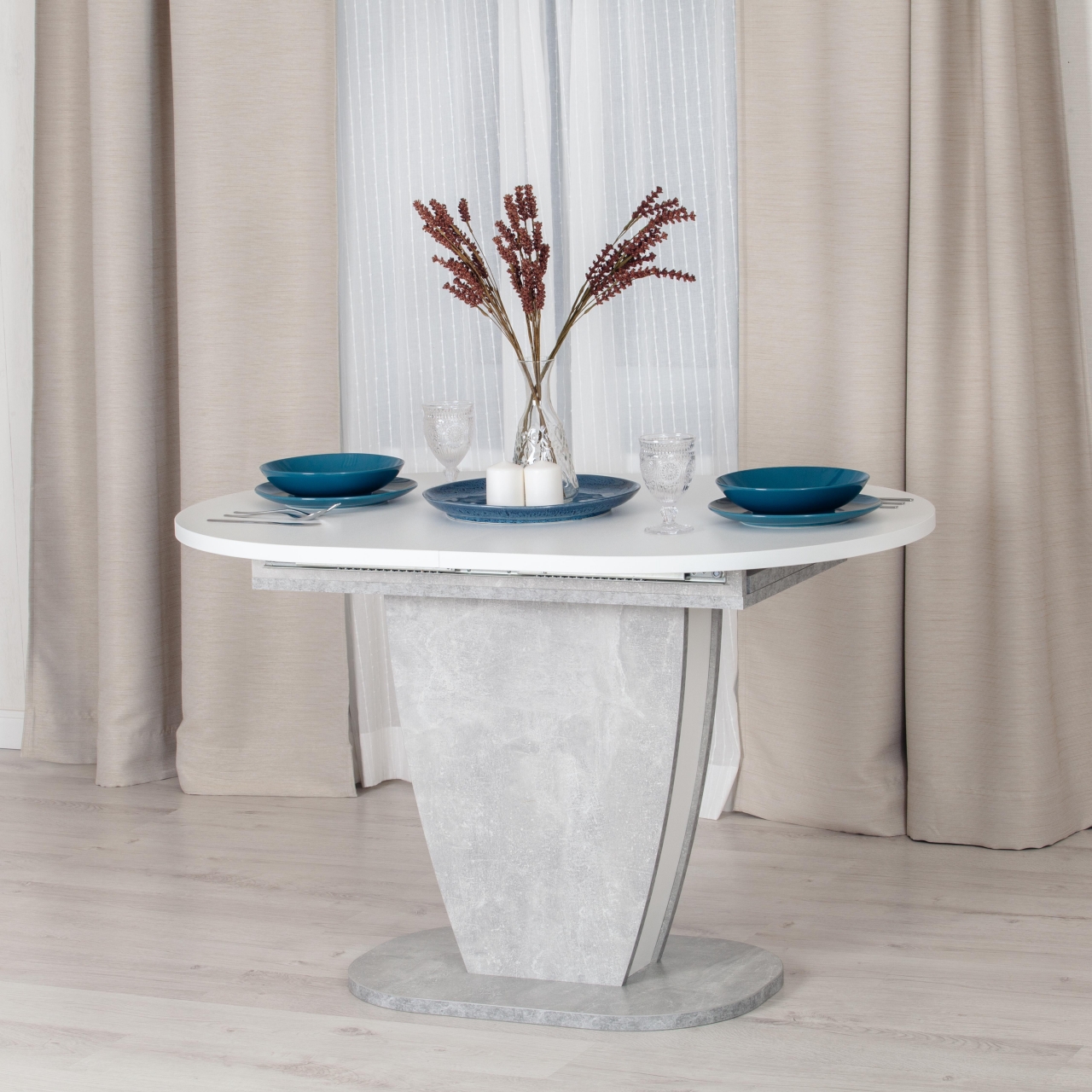 Стол обеденный SATURN ЛДСП, 120-160x80x75,5 см, Бетон/Белый