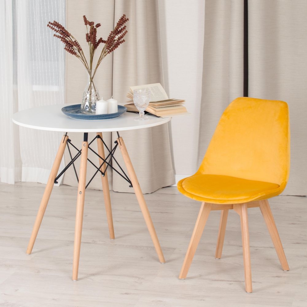 Стул TULIP SOFT (mod. 74) / 1 шт. в упаковке вельвет/дерево , 54 х 47 х 83 см , желтый (HLR 41)/натуральный